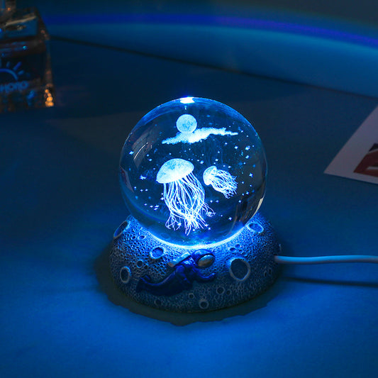 3D Crystal Ball Night Light: Glass Ornament with Luminous Resin Base