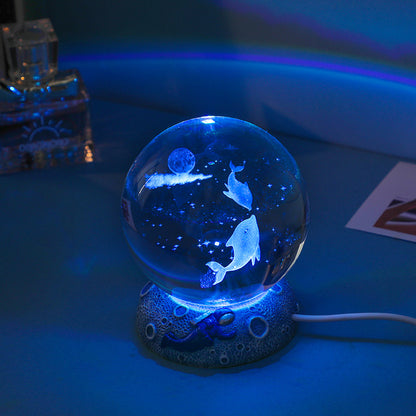 3D Crystal Ball Night Light: Glass Ornament with Luminous Resin Base