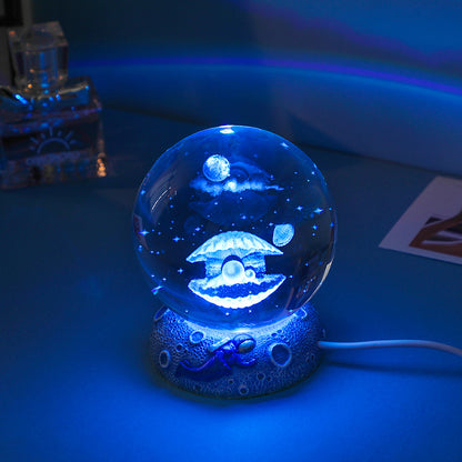 3D Crystal Ball Night Light: Glass Ornament with Luminous Resin Base