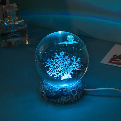 3D Crystal Ball Night Light: Glass Ornament with Luminous Resin Base