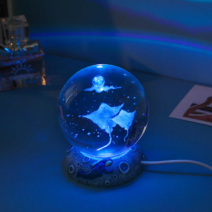 3D Crystal Ball Night Light: Glass Ornament with Luminous Resin Base