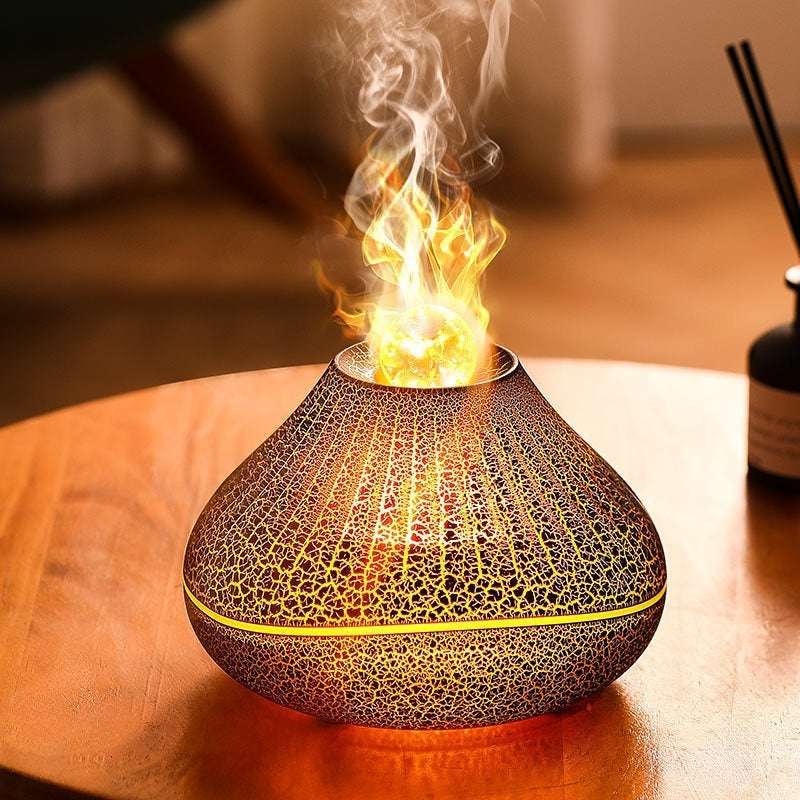 Flame Effect Aroma Diffuser: Humidifier with Colorful Atmosphere Light for Home & Office