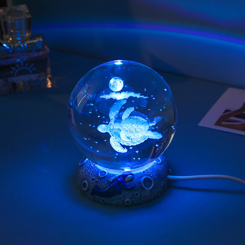 3D Crystal Ball Night Light: Glass Ornament with Luminous Resin Base