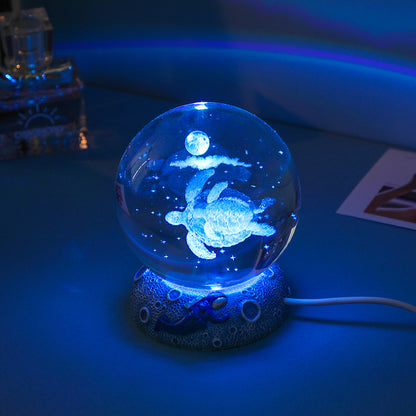 3D Crystal Ball Night Light: Glass Ornament with Luminous Resin Base