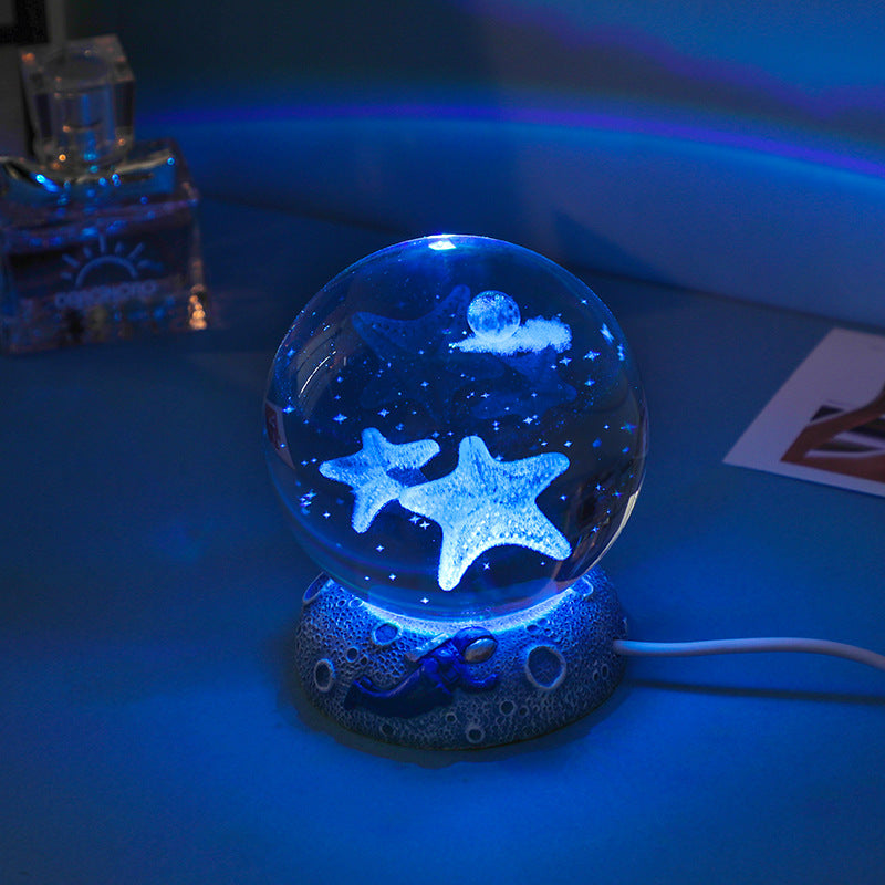 3D Crystal Ball Night Light: Glass Ornament with Luminous Resin Base