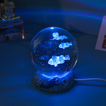 3D Crystal Ball Night Light: Glass Ornament with Luminous Resin Base