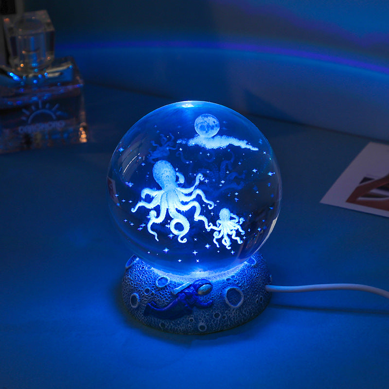 3D Crystal Ball Night Light: Glass Ornament with Luminous Resin Base