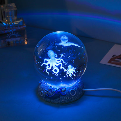 3D Crystal Ball Night Light: Glass Ornament with Luminous Resin Base