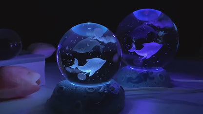 3D Crystal Ball Night Light: Glass Ornament with Luminous Resin Base